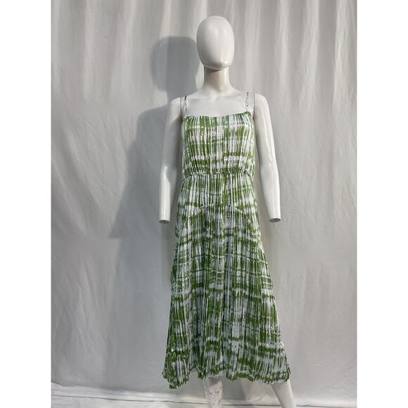 Vince 'Tie-Dye' Green Silk Ruched Midi Dress Size S - Picture 2 of 5